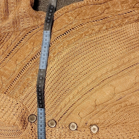 Free People Long Button Down Tan Caramel Waterfall Women Cardigan Sweater Size M - Picture 13 of 15